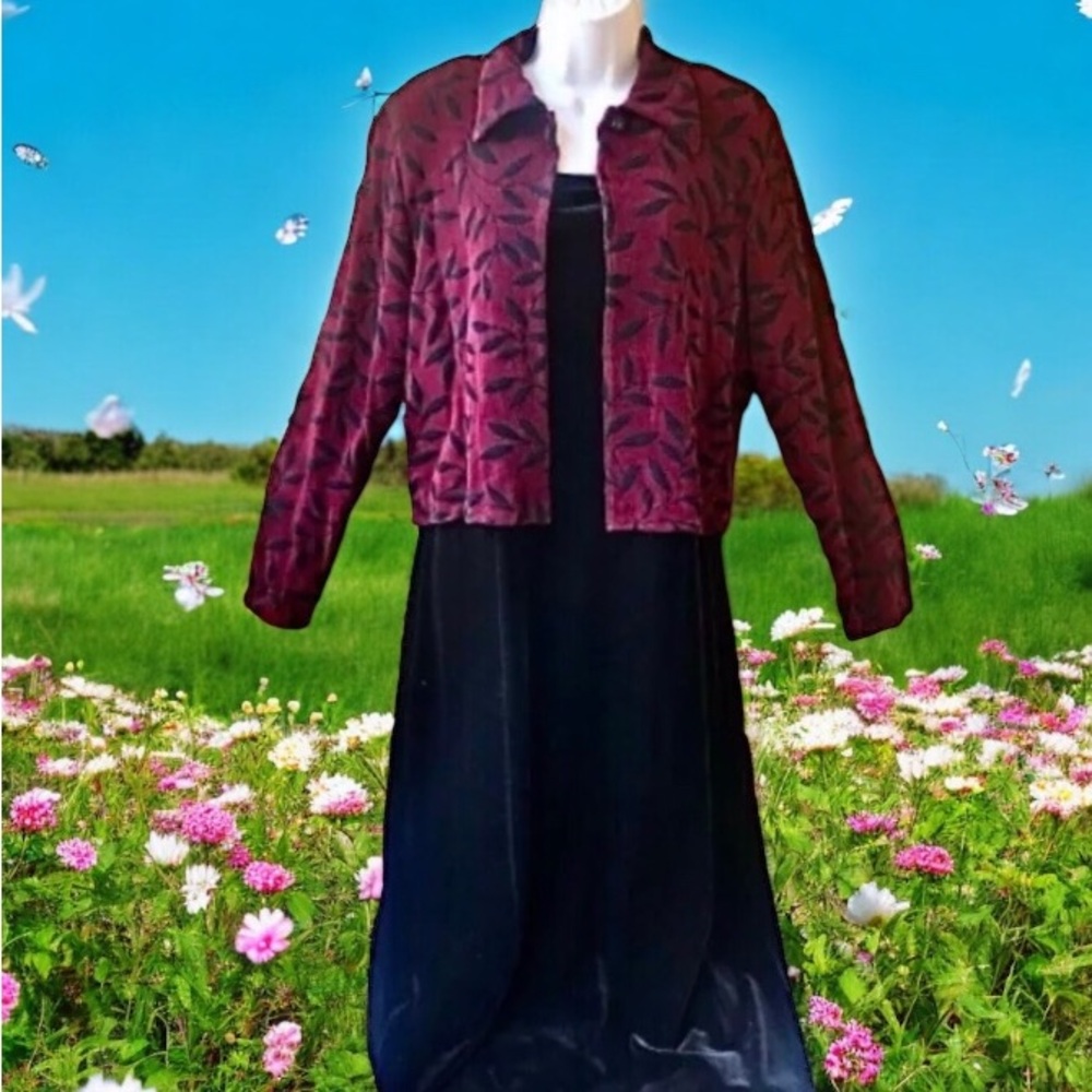 Carol Anderson Vintage Black Sleeveless Velvet Long Dress with Floral Jacket - Picture 4 of 15